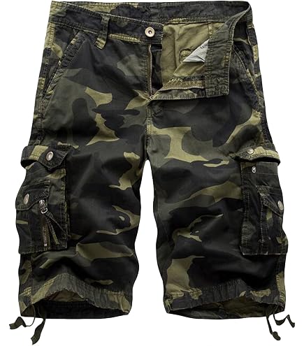 DONGD Mens Cargo Shorts Cotton Relaxed Fit Camouflage Camo Cargo
